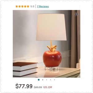 ❌SOLD❌Red Apple Accent Lamp with Goldtone Leaf and Stem